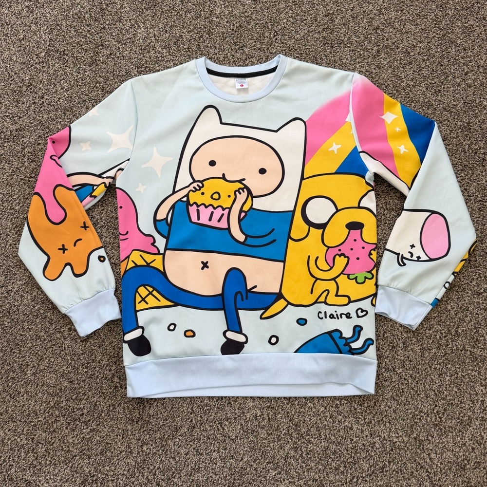Y2K Adventure Time Finn and Jake Sweatshirt Women's L Cartoon Aideaone